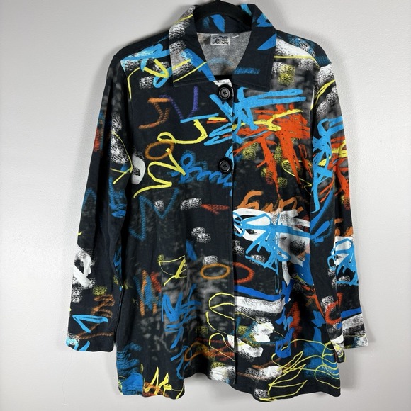 Parsley & Sage Medium Multicolor Art To Wear Two Button Long Sleeve Cardigan Top - Picture 2 of 6